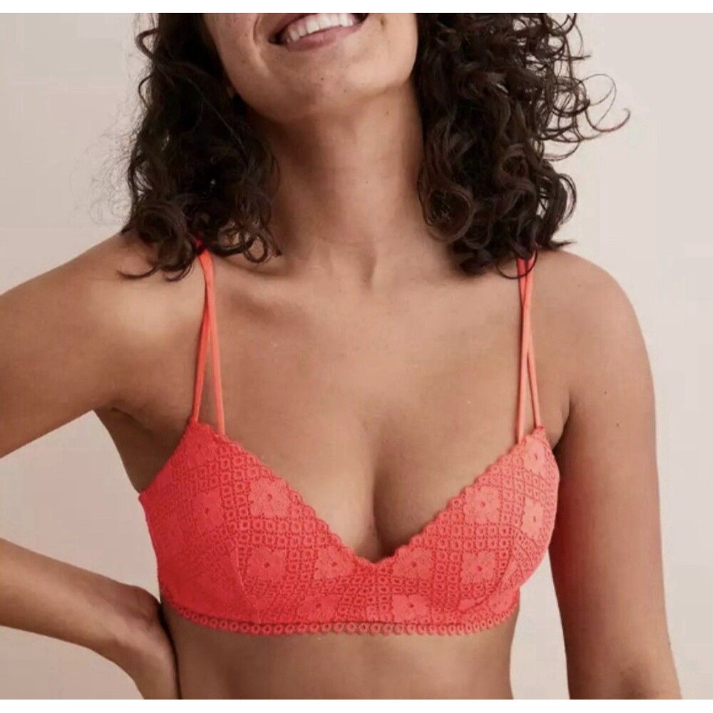 NWT Aerie Wireless Floral Lace Bra Plus Size 34D Orange Coral